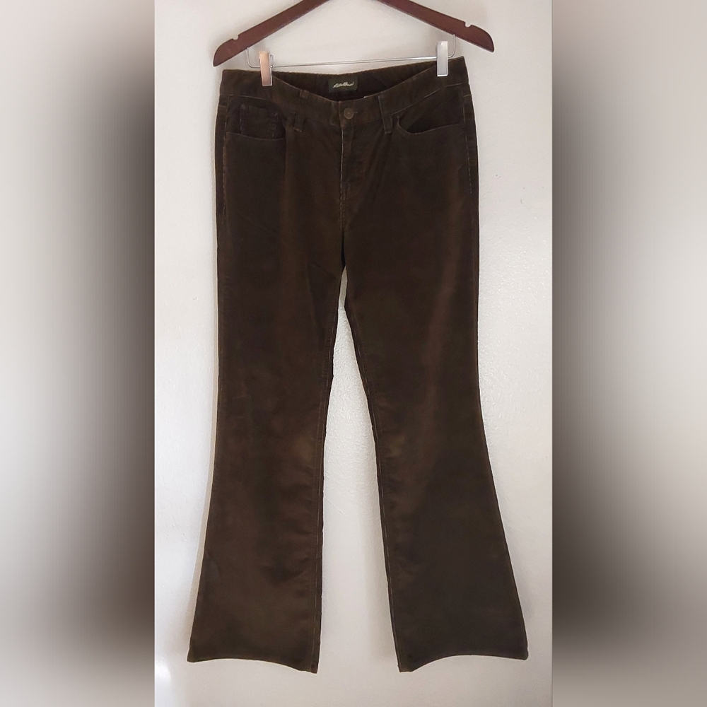 Eddie Bauer Women's Size 6 Brown Mid-rise Curvy Corduroy Pants Flared Leg